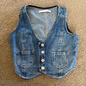 Altar'd State Light Blue Denim Vest with Tan Stitching